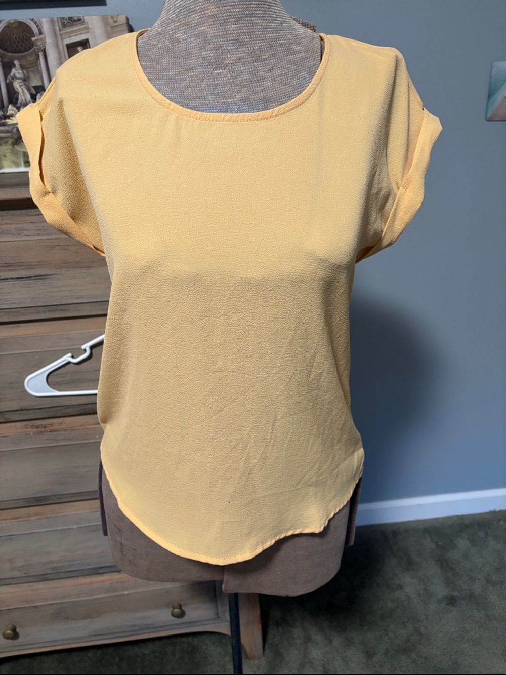 Pink Rose Yellow Short Sleeve Scoop Neck Blouse